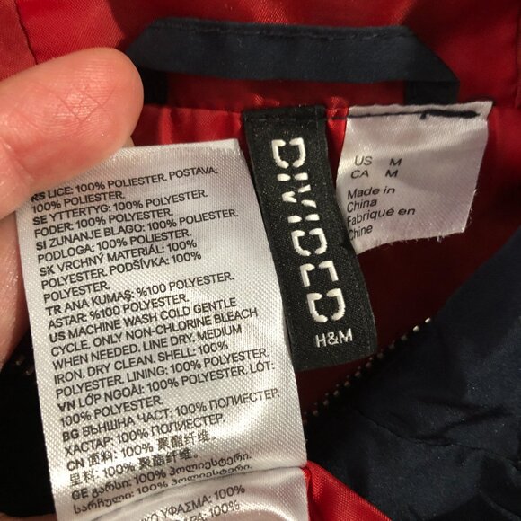 H&M Divided Mens M Full Zip Blue Red White Hooded Full Zip Windbreaker Jacket - Picture 6 of 7